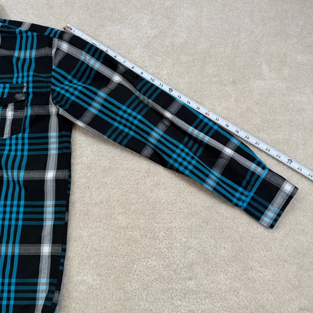 Vintage SouthPole Shirt Mens Medium Black Plaid Button Up Longsleeve - Picture 6 of 10